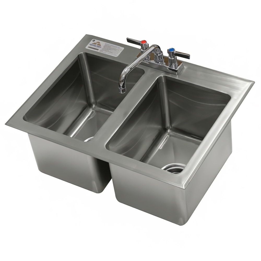 Advance Tabco DI-2-10-EC-X (2) Compartment Drop-in Sink - 10" x 14", Drain Included