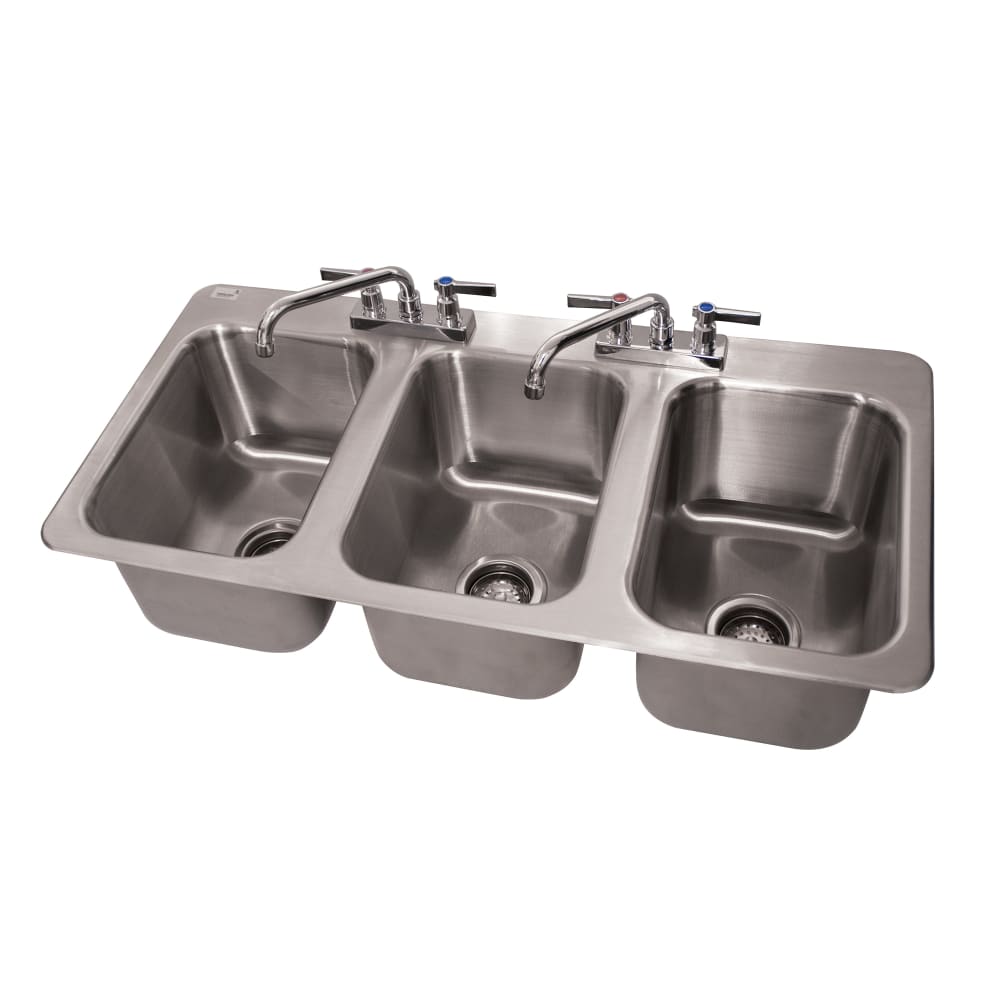 Advance Tabco DI-3-10 Drop In Sink w/ (3) 10"L x 14"W x 10"D Bowls, Drains Included