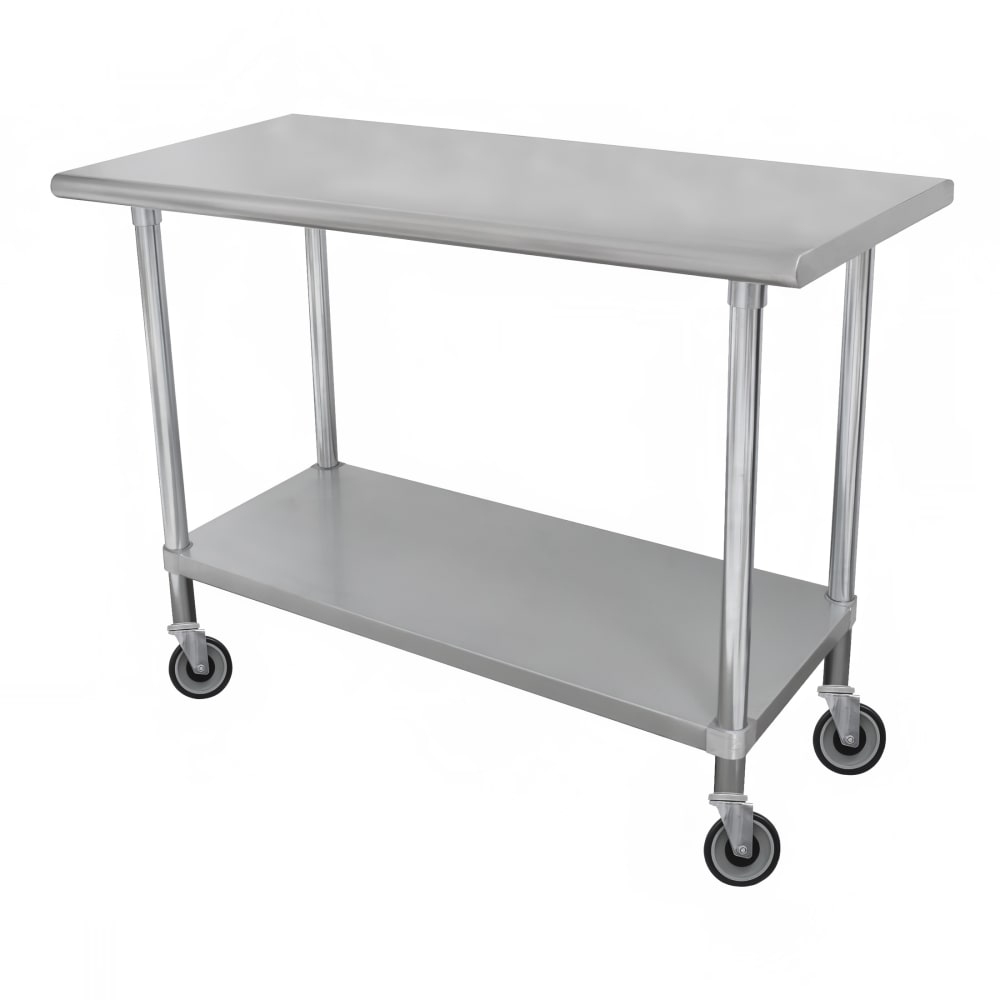 Advance Tabco ELAG-304C-X 48" Mobile 16 ga Work Table w/ Undershelf & 430 Series Stainless Steel Flat Top