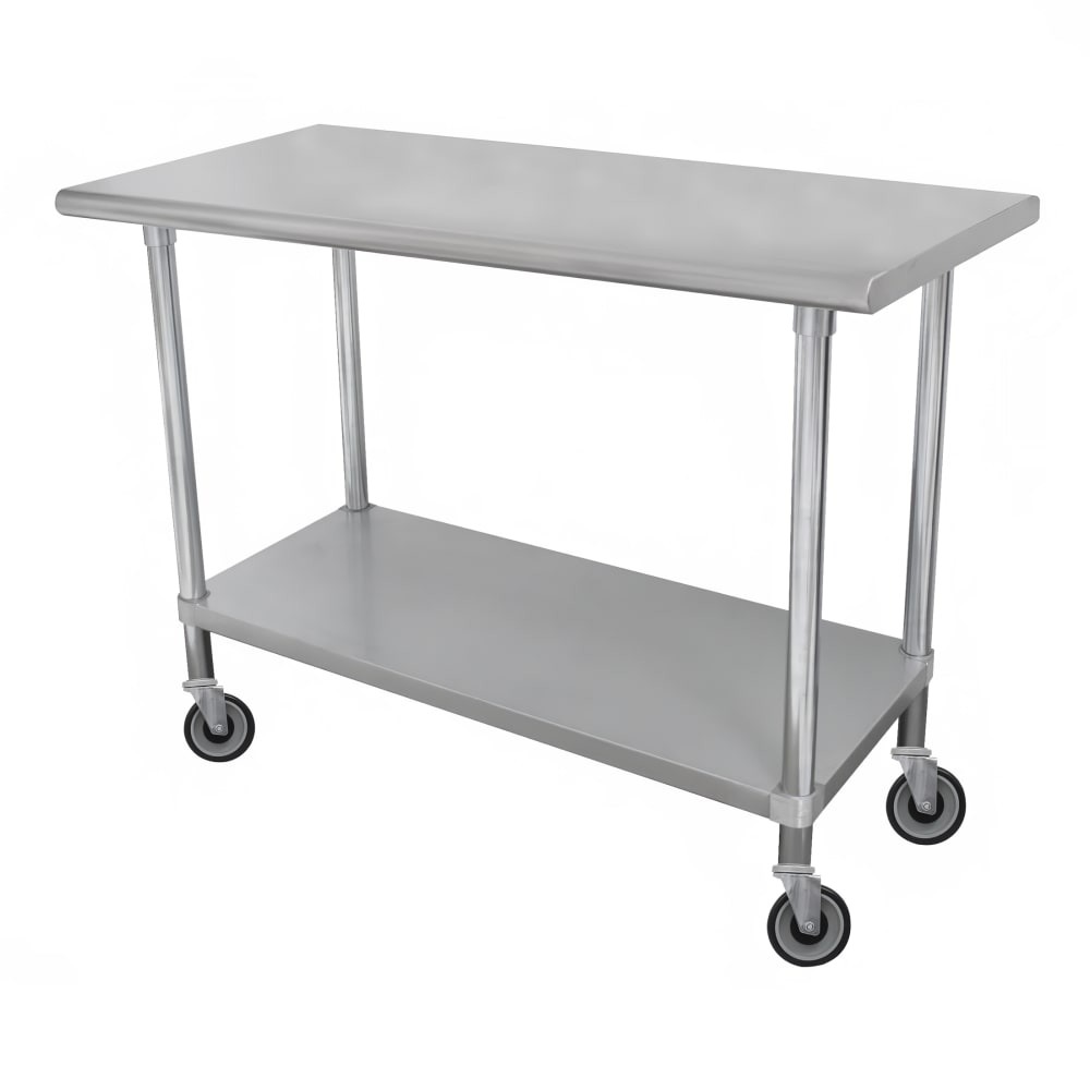 Advance Tabco ELAG-305C-X 60" Mobile 16 ga Work Table w/ Undershelf & 430 Series Stainless Steel Flat Top