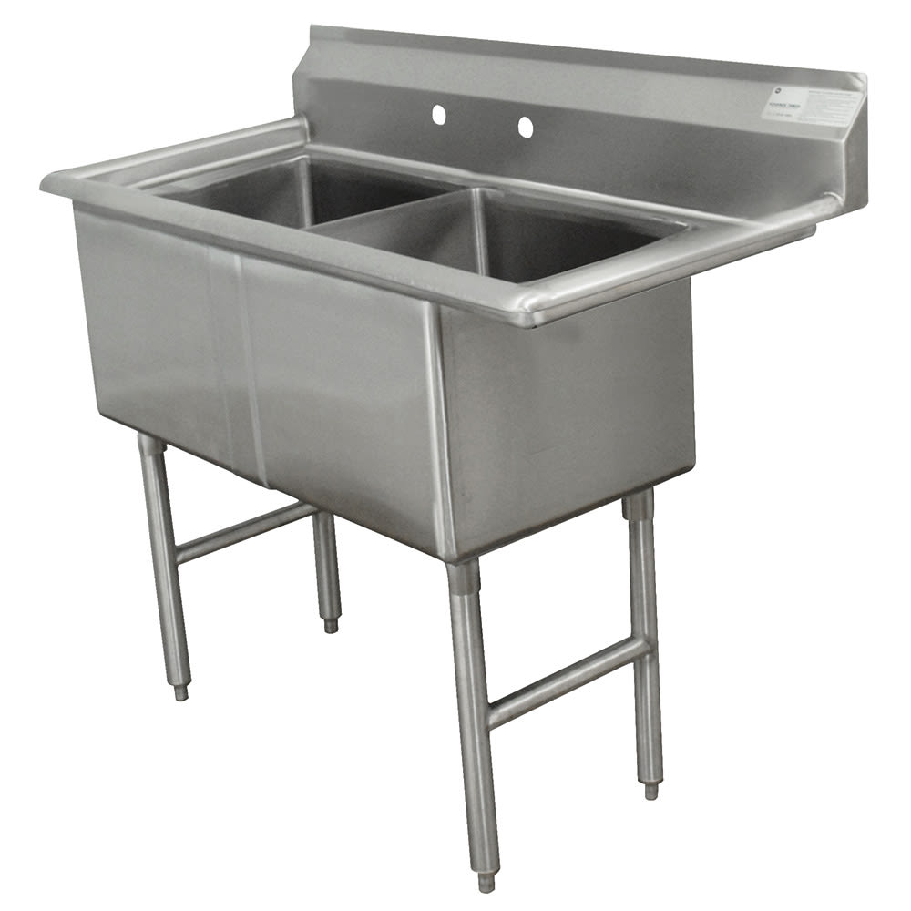 Advance Tabco FC-2-1515 35" 2 Compartment Sink w/ 15"L x 15"W Bowl, 14" Deep