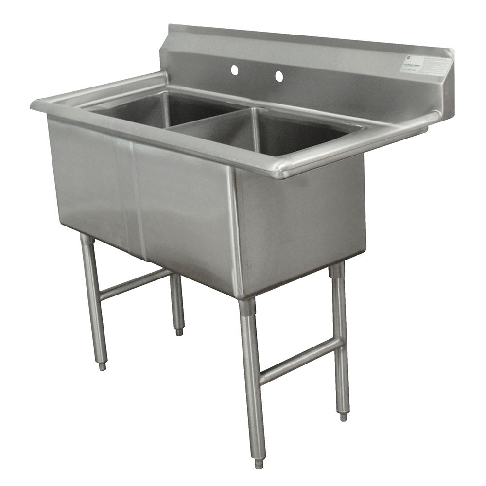 Advance Tabco FC-2-1620 37" 2 Compartment Sink w/ 16"L x 20"W Bowl, 14" Deep