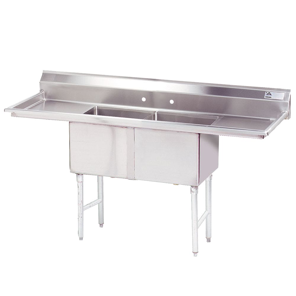 Advance Tabco FC-2-1818-24RL 84" 2 Compartment Sink w/ 18"L x 18"W Bowl, 14" Deep