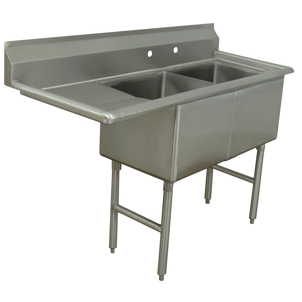 Advance Tabco FC-2-1824-24L 62 1/2" 2 Compartment Sink w/ 18"L x 24"W Bowl, 14" Deep