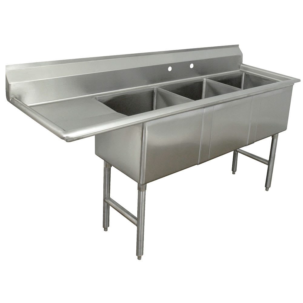 Advance Tabco FC-3-1515-15L 62 1/2" 3 Compartment Sink w/ 15"L x 15"W Bowl, 14" Deep