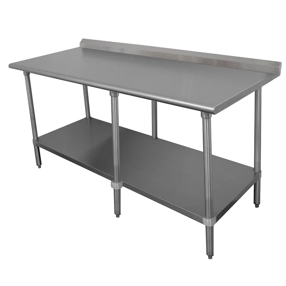Advance Tabco FLAG-308-X 96" 16 ga Work Table w/ Undershelf & 430 Series Stainless Top, 1 1/2" Backsplash
