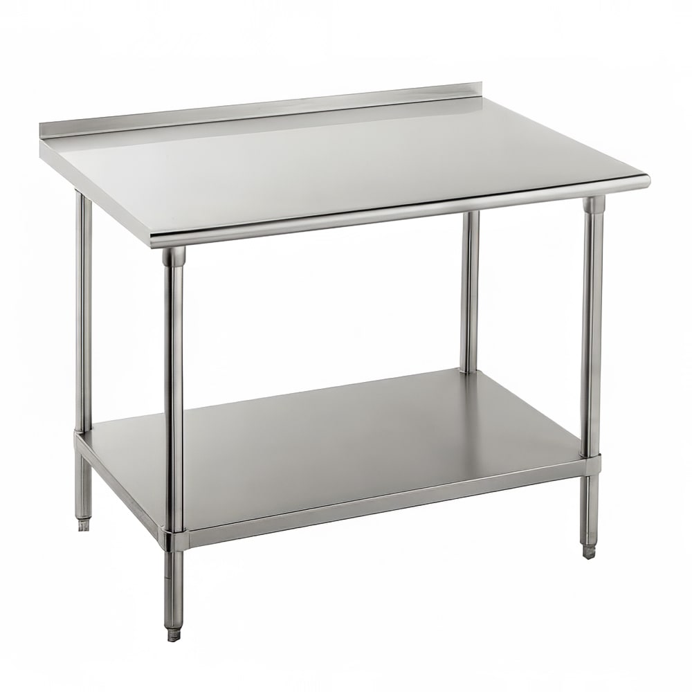 Advance Tabco FLG-244 48" 14 ga Work Table w/ Undershelf & 304 Series Stainless Top, 1 1/2" Backsplash