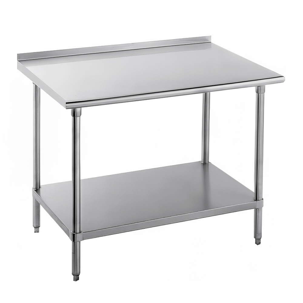 Advance Tabco FLG-245 60" 14 ga Work Table w/ Undershelf & 304 Series Stainless Top, 1 1/2" Backsplash