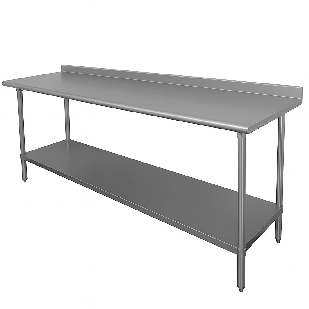 Advance Tabco FLG-246 72" 14 ga Work Table w/ Undershelf & 304 Series Stainless Top, 1 1/2" Backsplash
