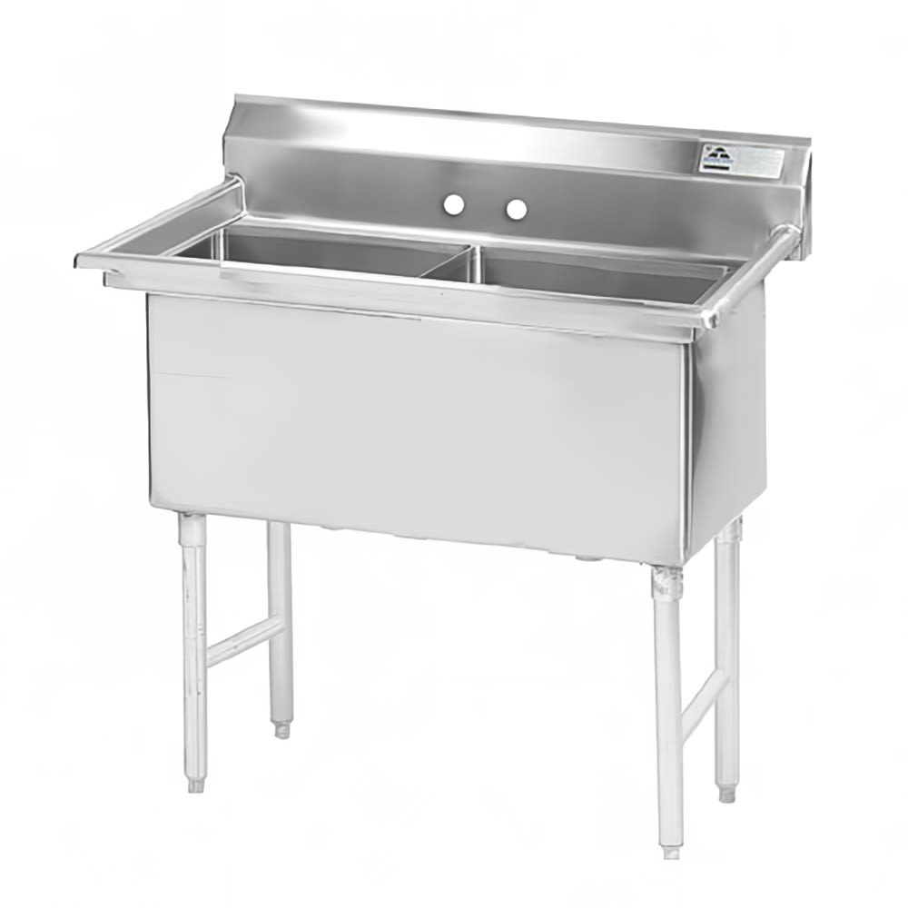 Advance Tabco FS-2-1818 41" 2 Compartment Sink w/ 18"L x 18"W Bowl, 14" Deep