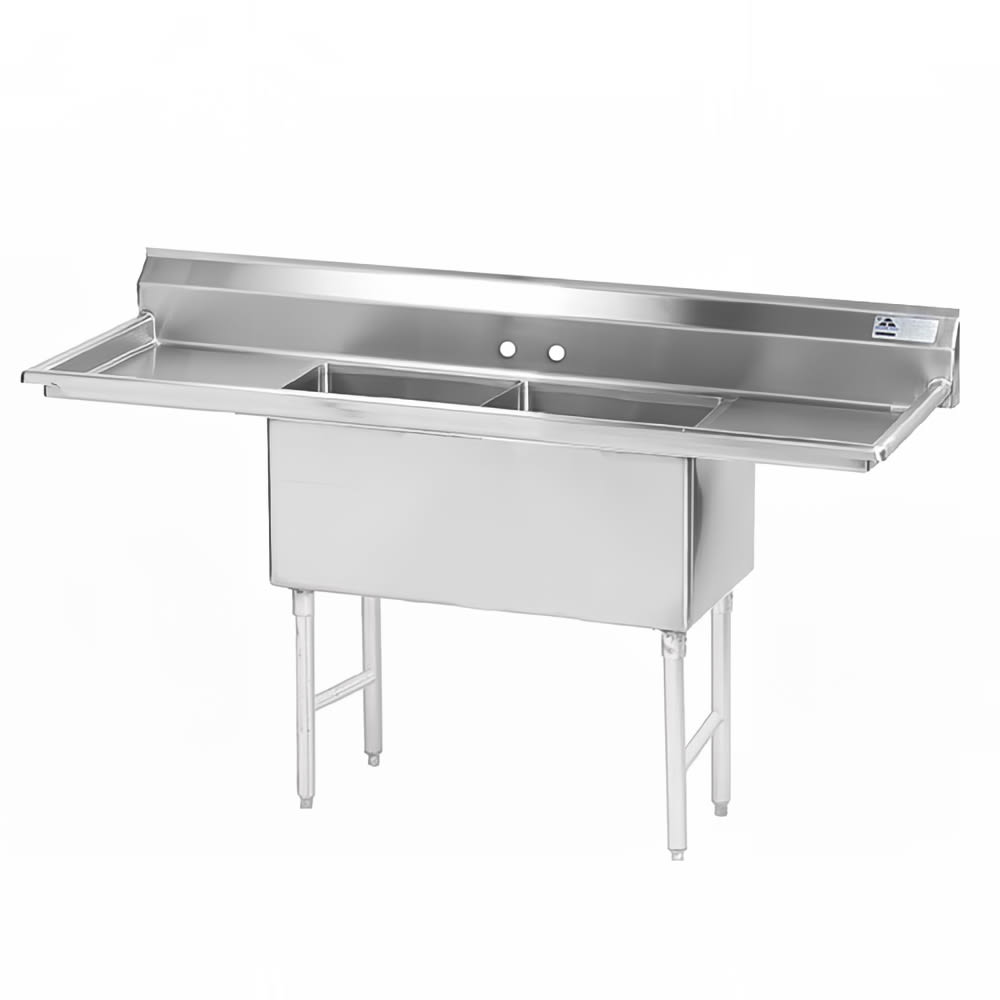 Advance Tabco FS-2-2424-18RL 84" 2 Compartment Sink w/ 24"L x 24"W Bowl, 14" Deep