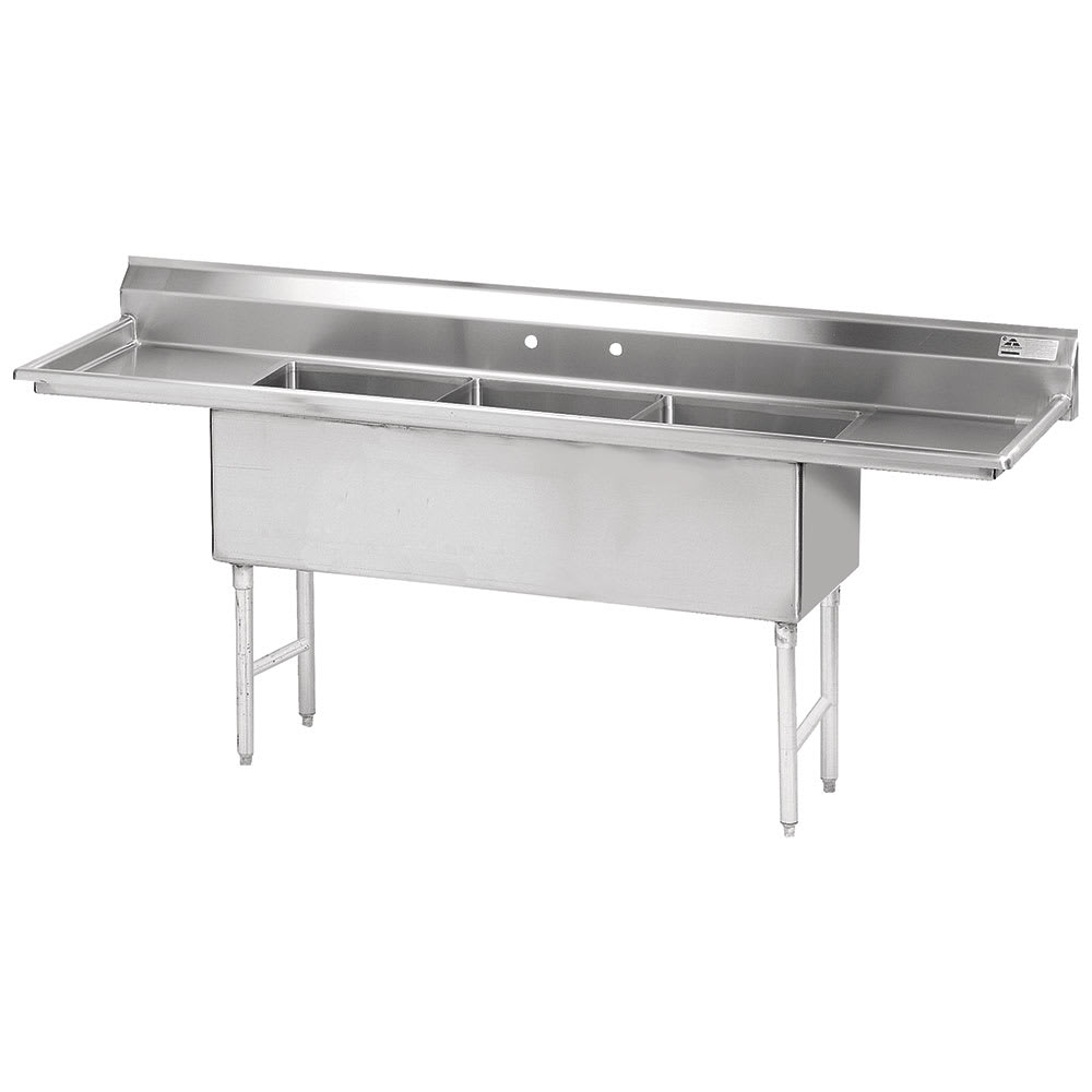 Advance Tabco FS-3-2424-24RL 120" 3 Compartment Sink w/ 24"L x 24"W Bowl, 14" Deep