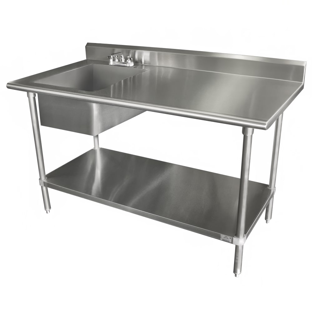 Advance Tabco KLAG-11B-304L-X 48" Work Table w/ Left Sink - 5" Backsplash, Undershelf, 16 ga Stainless Steel