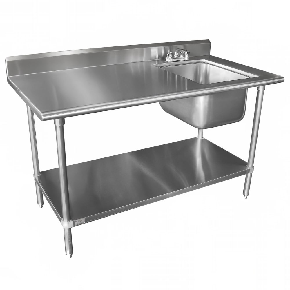 Advance Tabco KLAG-11B-305R 60" Work Table w/ Right Sink - 5" Backsplash, Undershelf, 16 ga Stainless Steel