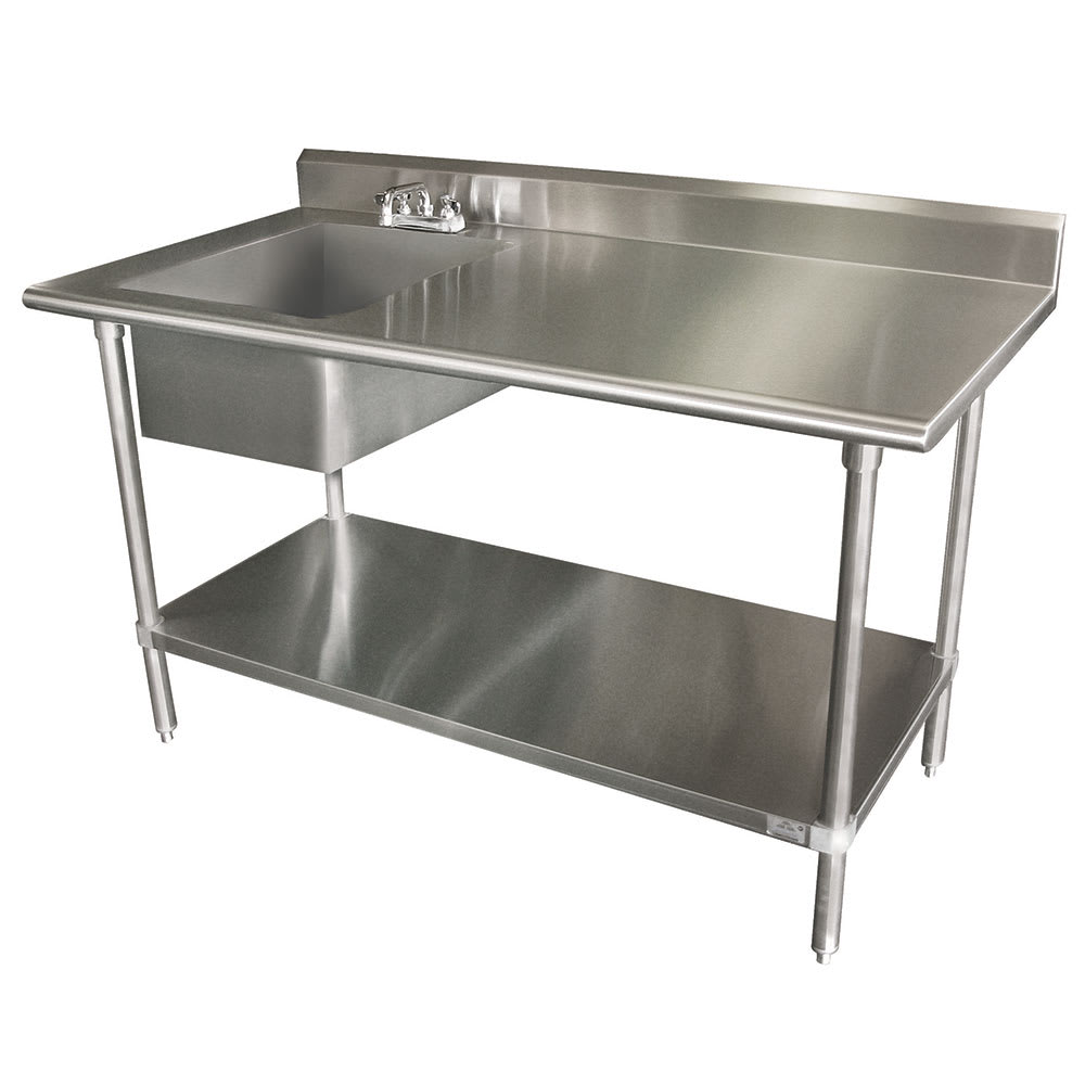 Advance Tabco KLAG-11B-306L 72" Work Table w/ Left Sink - 5" Backsplash, Undershelf, 16 ga Stainless Steel