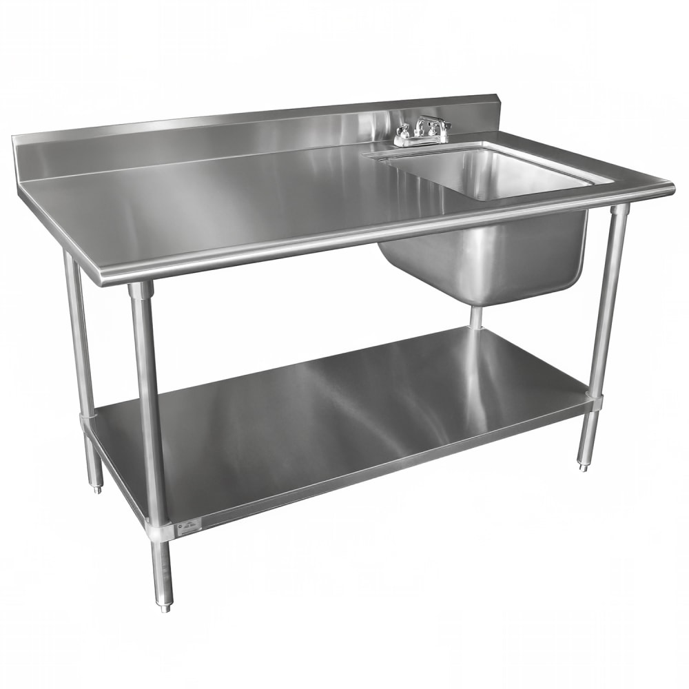 Advance Tabco KLAG-11B-306R 72" Work Table w/ Right Sink - 5" Backsplash, Undershelf, 16 ga Stainless Steel