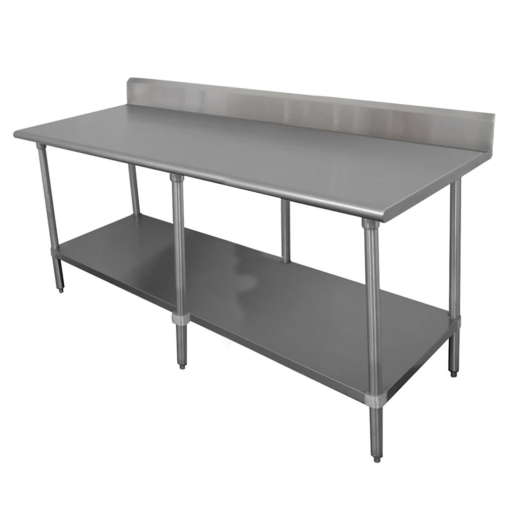 Advance Tabco KLAG-248-X 96" 16 ga Work Table w/ Undershelf & 430 Series Stainless Top, 5" Backsplash