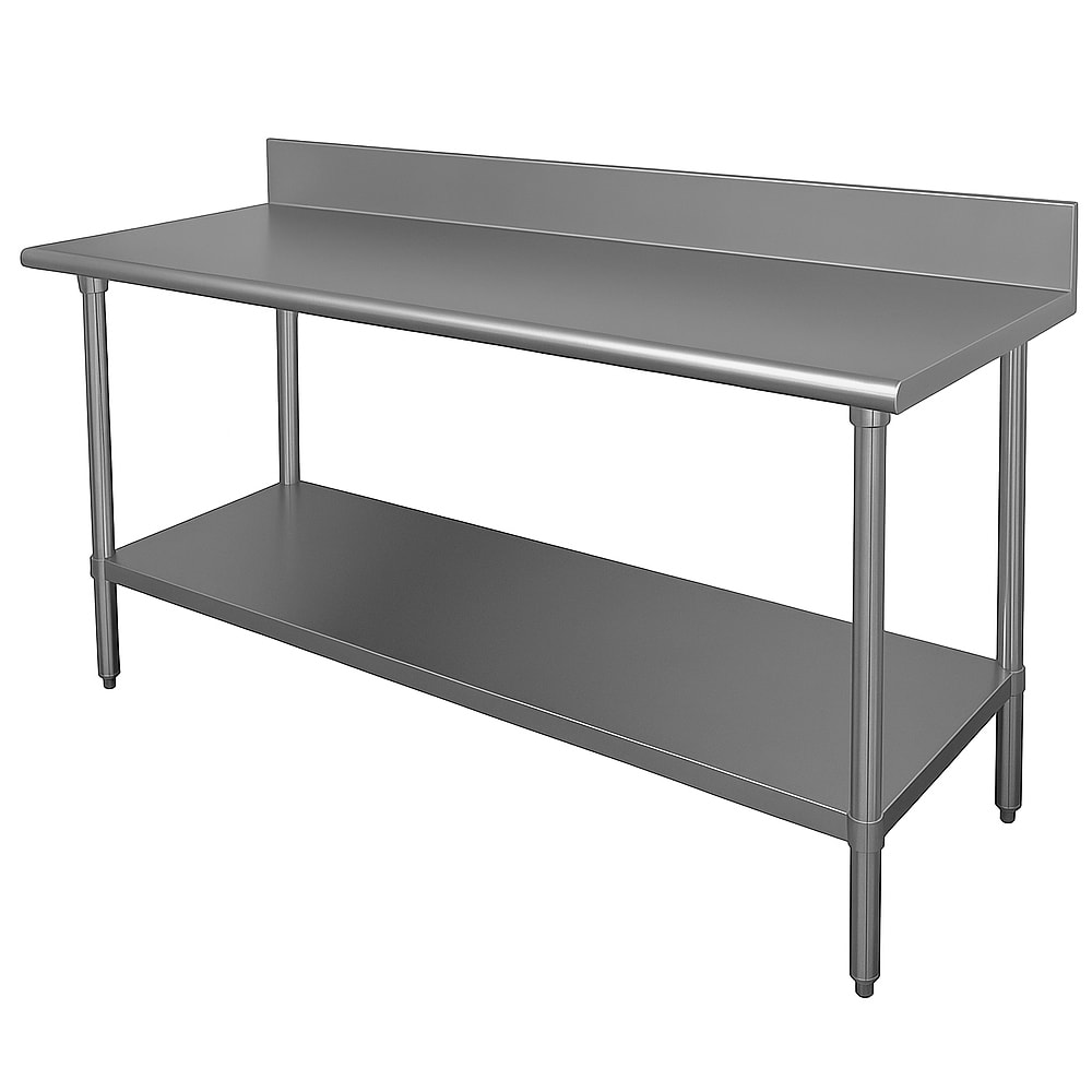 Advance Tabco KLG-306 72" 14 ga Work Table w/ Undershelf & 304 Series Stainless Top, 5" Backsplash
