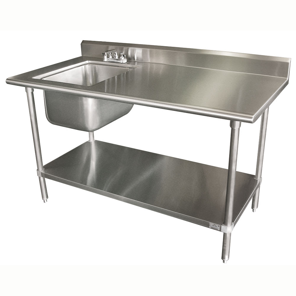 Advance Tabco KMS-11B-305L 60" Work Table - Left Sink, 5" Backsplash, 30" W, 16 ga 304 Stainless