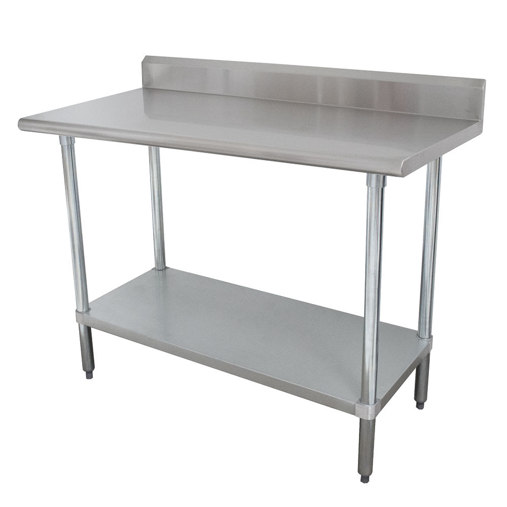 Advance Tabco KMSLAG-304-X 48" 16 ga Work Table w/ Undershelf & 304 Series Stainless Top, 5" Backsplash