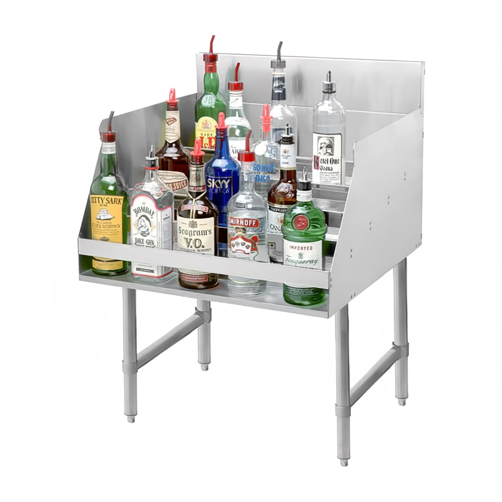 Advance Tabco LD-2112 Raised Liquor Display - Holds 15 Bottles, 4" Back Splash, 12" x 26"