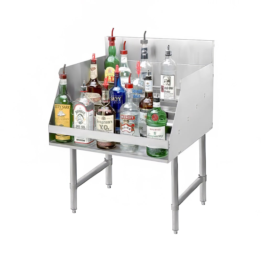 Advance Tabco LD-2118 Raised Liquor Display - Holds 20 Bottles, 4" Back Splash, 18" x 26"