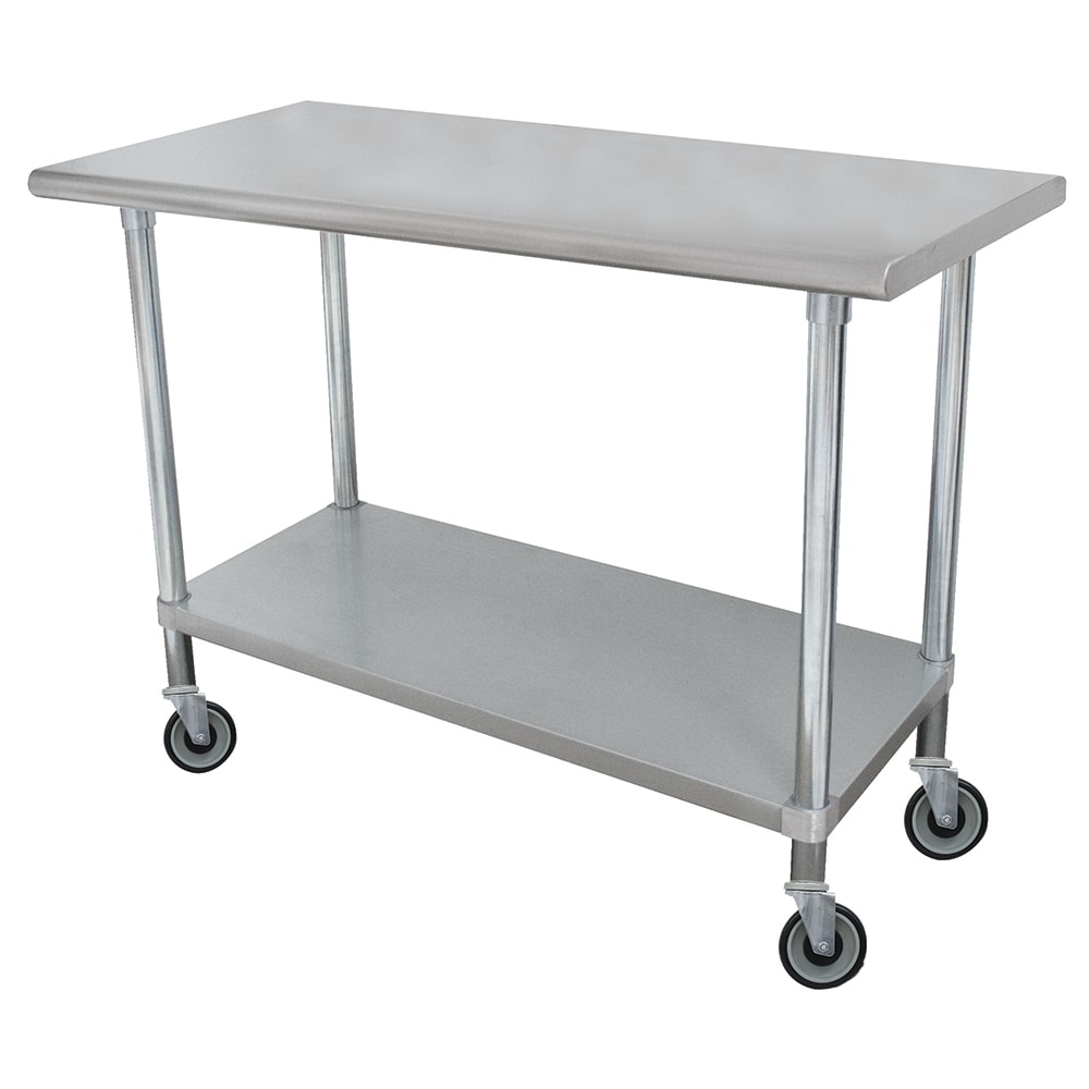 Advance Tabco MSLAG-305C-X 60" Mobile 16 ga Work Table w/ Undershelf & 304 Series Stainless Flat Top