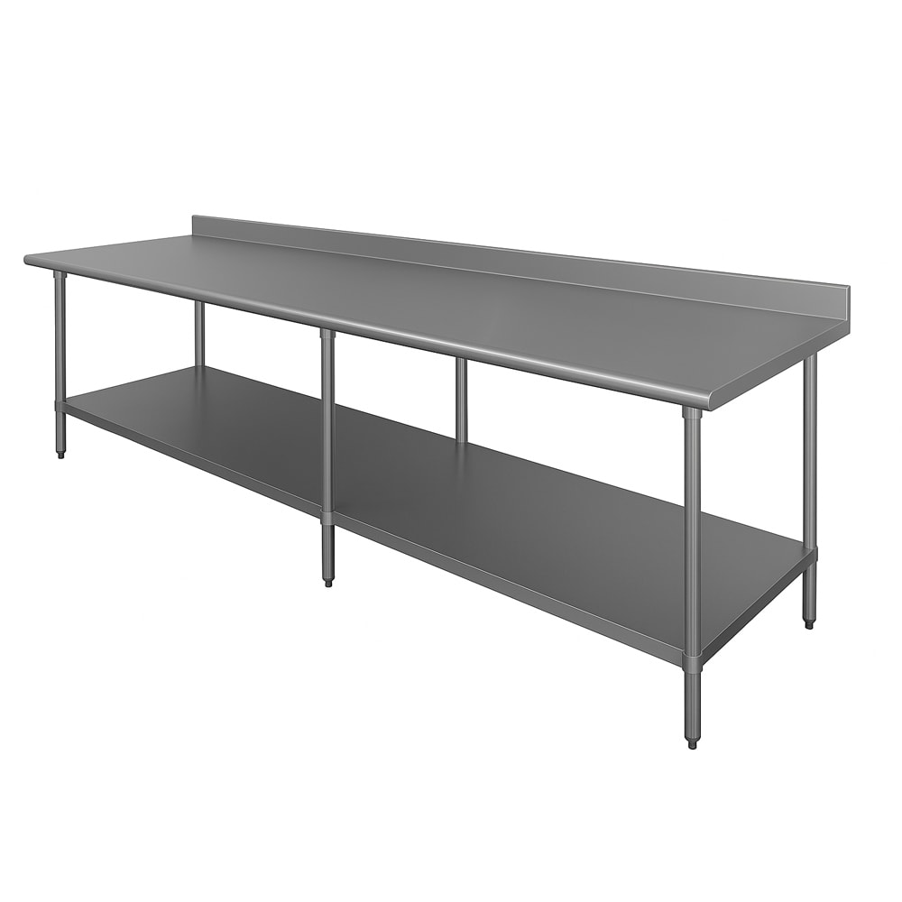 Advance Tabco SFLAG-248-X 96" 16 ga Work Table w/ Undershelf & 430 Series Stainless Top, 1 1/2" Backsplash