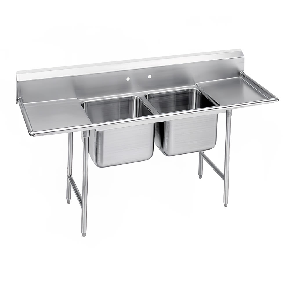 Advance Tabco T9-2-36-18RL 72" 2 Compartment Sink w/ 16"L x 20"W Bowl, 12" Deep