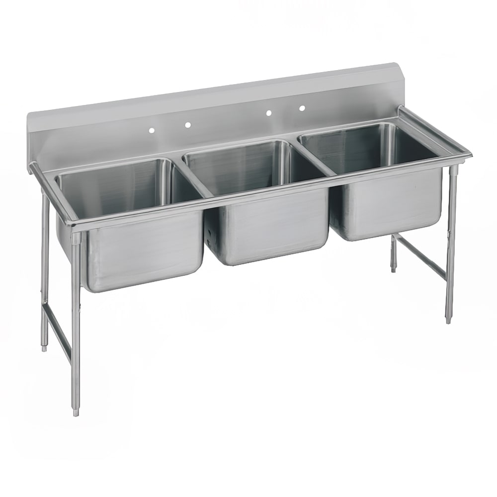 Advance Tabco T9-3-54 62" 3 Compartment Sink w/ 16"L x 20"W Bowl, 12" Deep