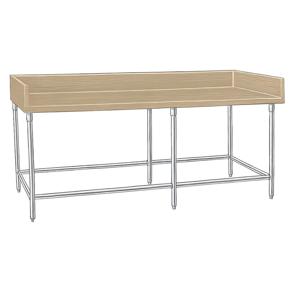 Advance Tabco TBS-308 96" Maple Top Bakers Table w/ 4" Splash & Open Base, 30"D