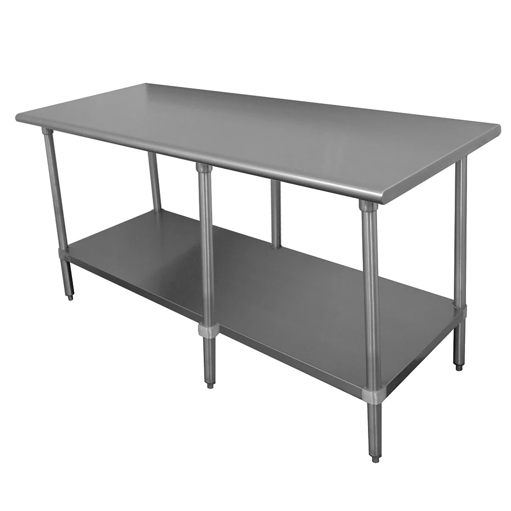 Advance Tabco TTF-248-X 96" 18 ga Work Table w/ Undershelf & 430 Series Stainless Top, 1 1/2" Backsplash