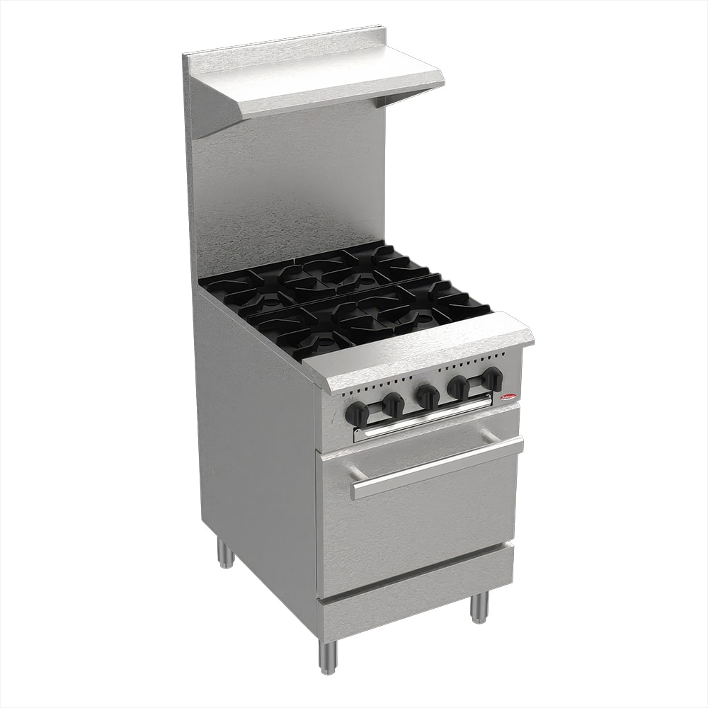 Bakemax BAS24O 24" 4 Burner Gas Range w/ Space Saver Oven, Convertible