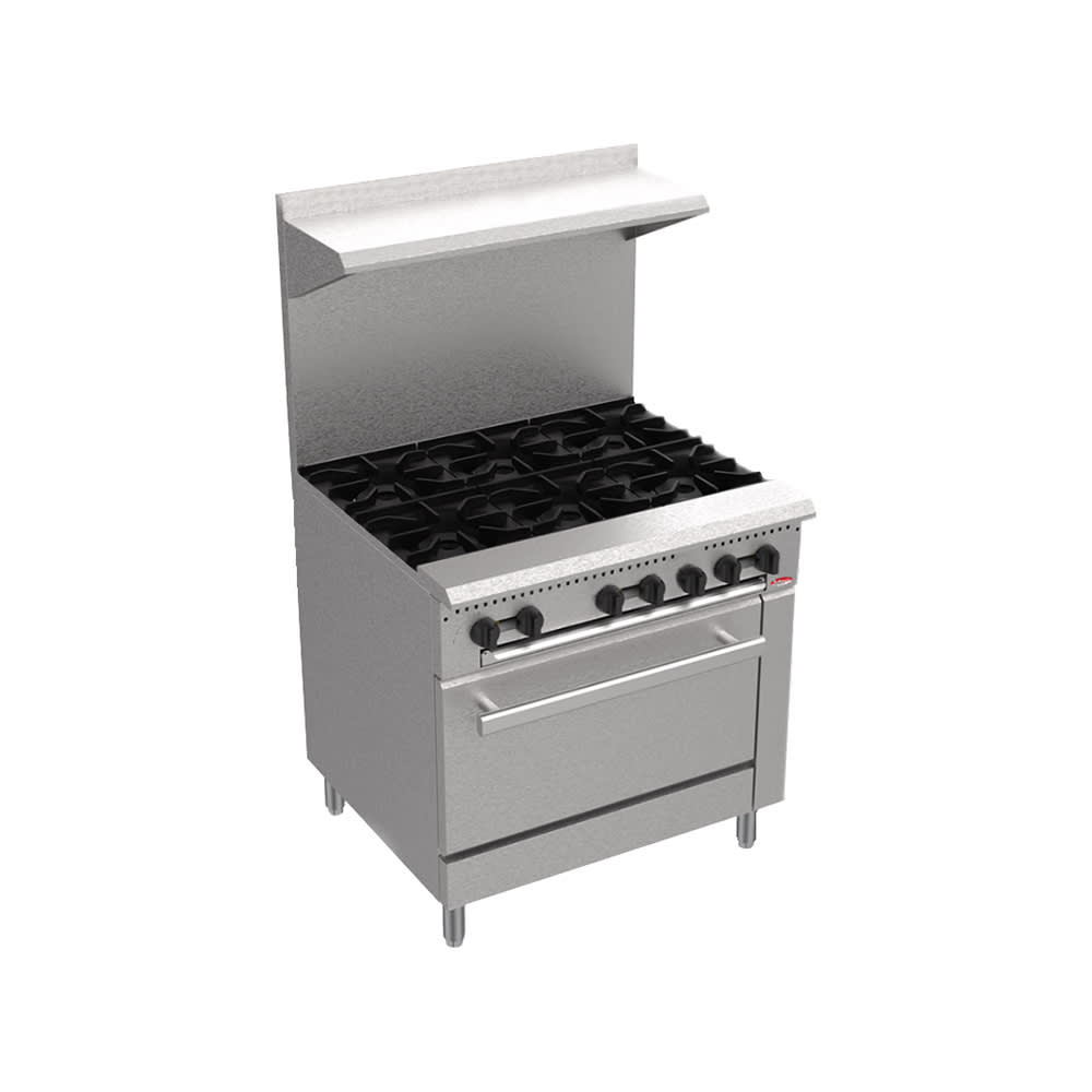 Bakemax BAS36O 60" 6 Burner Gas Range w/ Standard Oven, Convertible