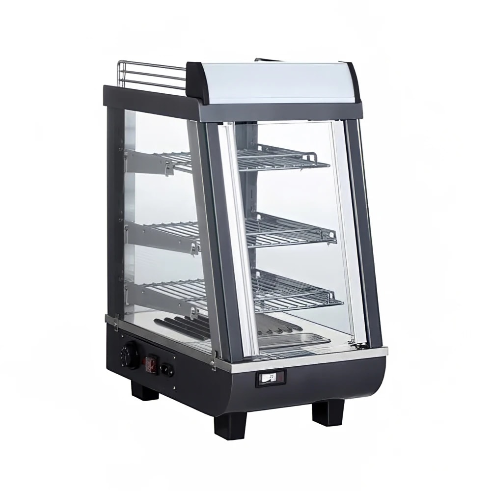 Bakemax BMTSC14 14" Dual Service Countertop Heated Display Case - (3) Shelves, 120v