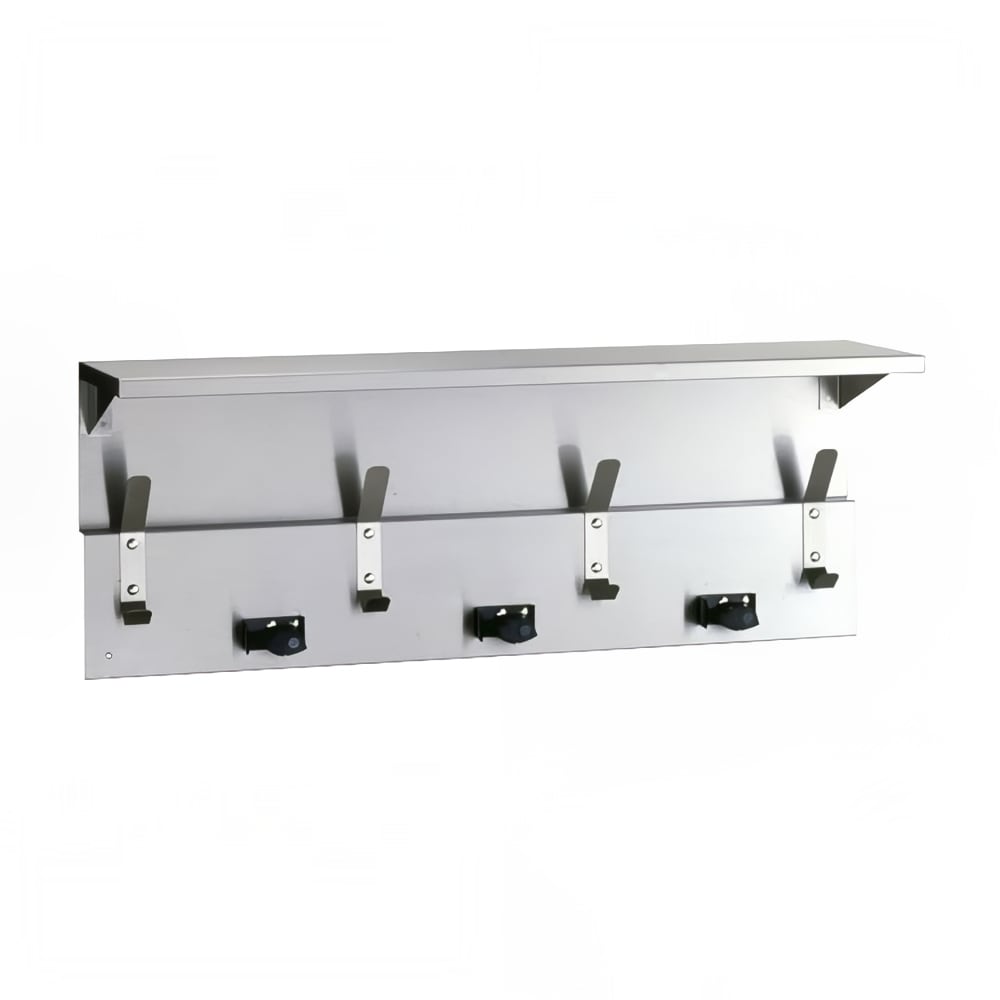 Bobrick B-239X34 34" Utility Shelf w/ (3) Mop Holders & (4) Hooks - Stainless Steel w/ Satin Finish