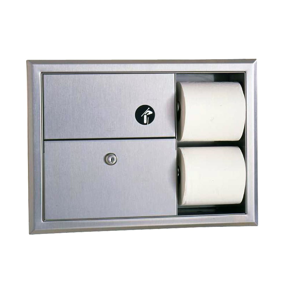 Bobrick B3094 Classic Series Recessed Sanitary Napkin Disposal & Toilet Tissue Dispenser
