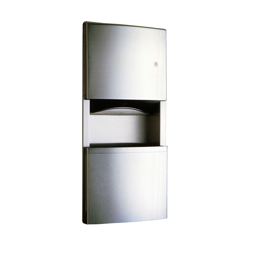 Bobrick B43699 3 gallon Recessed Bathroom Trash Can w/ Paper Towel Dispenser, Stainless