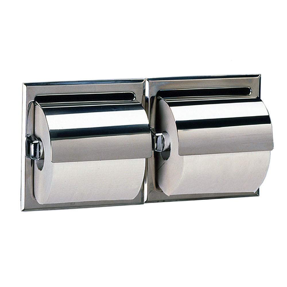 Bobrick B-6997 Recessed Toilet Tissue Dispenser w/ Hoods, Holds 2 Rolls, Satin