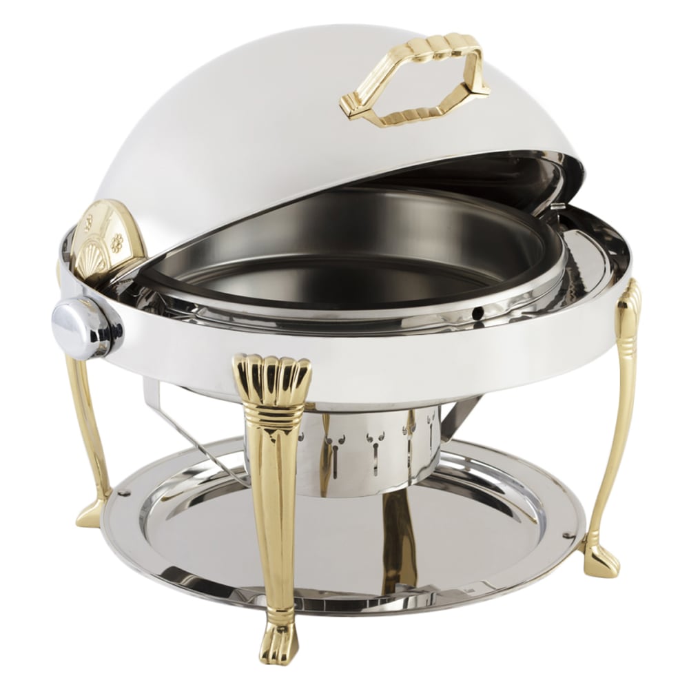 Bon Chef 12009 8 qt Round Chafer w/Roll-Top Lid & Chafing Fuel Heat