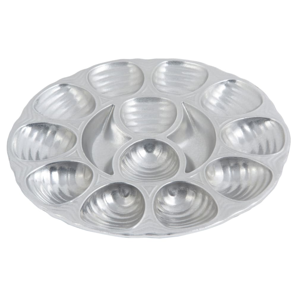Bon Chef 5022 11 1/4" Round Oyster Dish, 12 Hole, Aluminum/Pewter Glo
