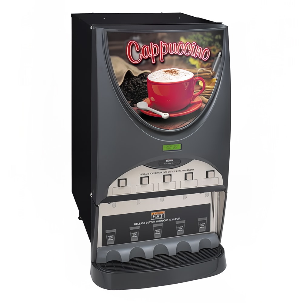 Bunn iMIX-5S+ iMIX® 5S Plus Silver Series® Hot Drink Dispenser, Cappuccino Display, 5 Hoppers, Silver (38100.0003)