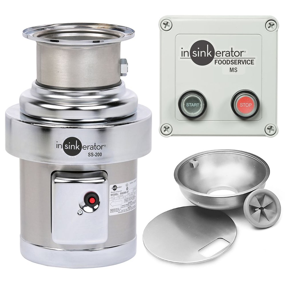 InSinkErator SS-200-12A-MS Complete Disposer Package, 2 HP, 12 in Bowl with Cover, 208V/1PH