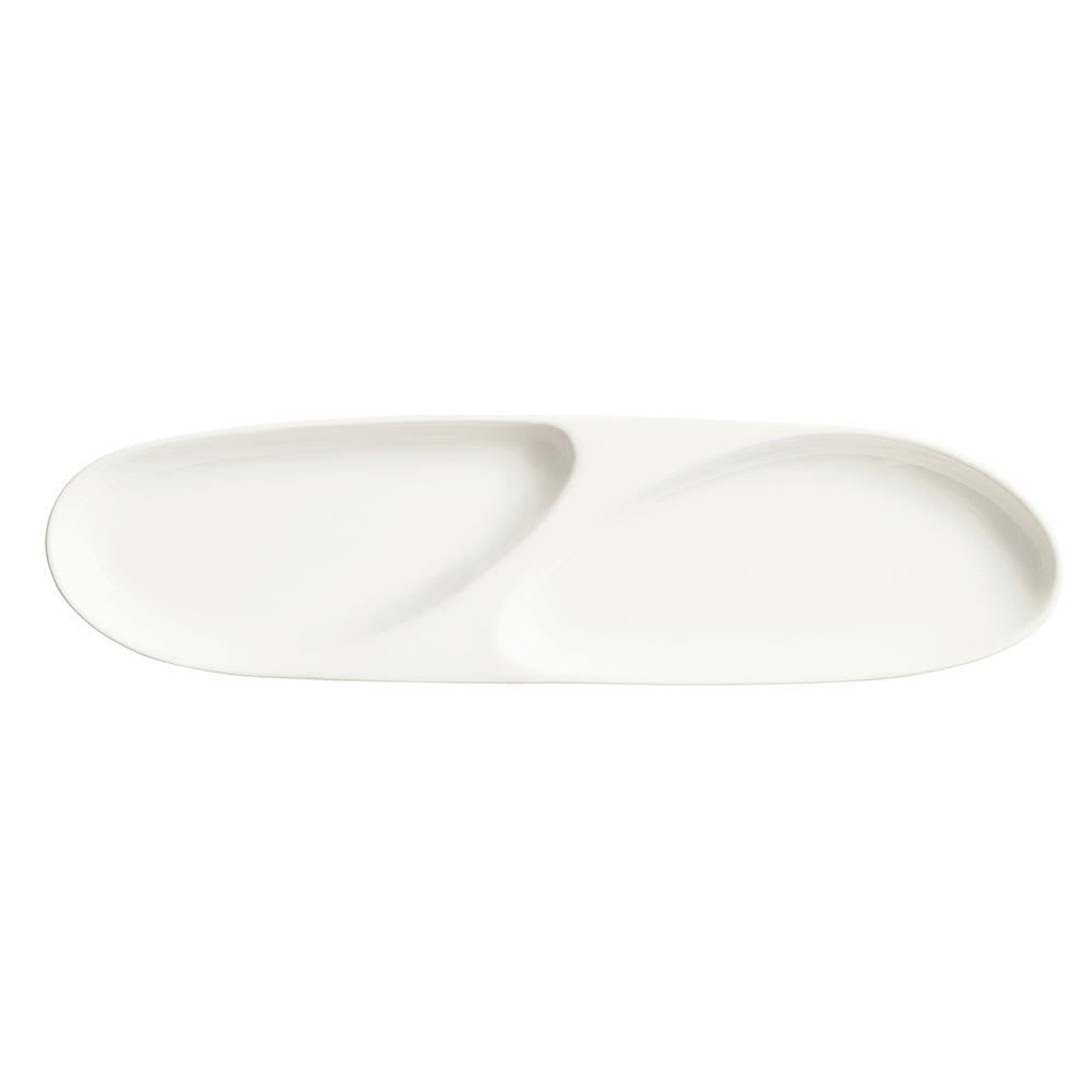 Libbey 905356913 14-1/2" x 3-3/4" Oblong Slenda Tray w/2 Compartments - Porcelain, White Royal Rideau™