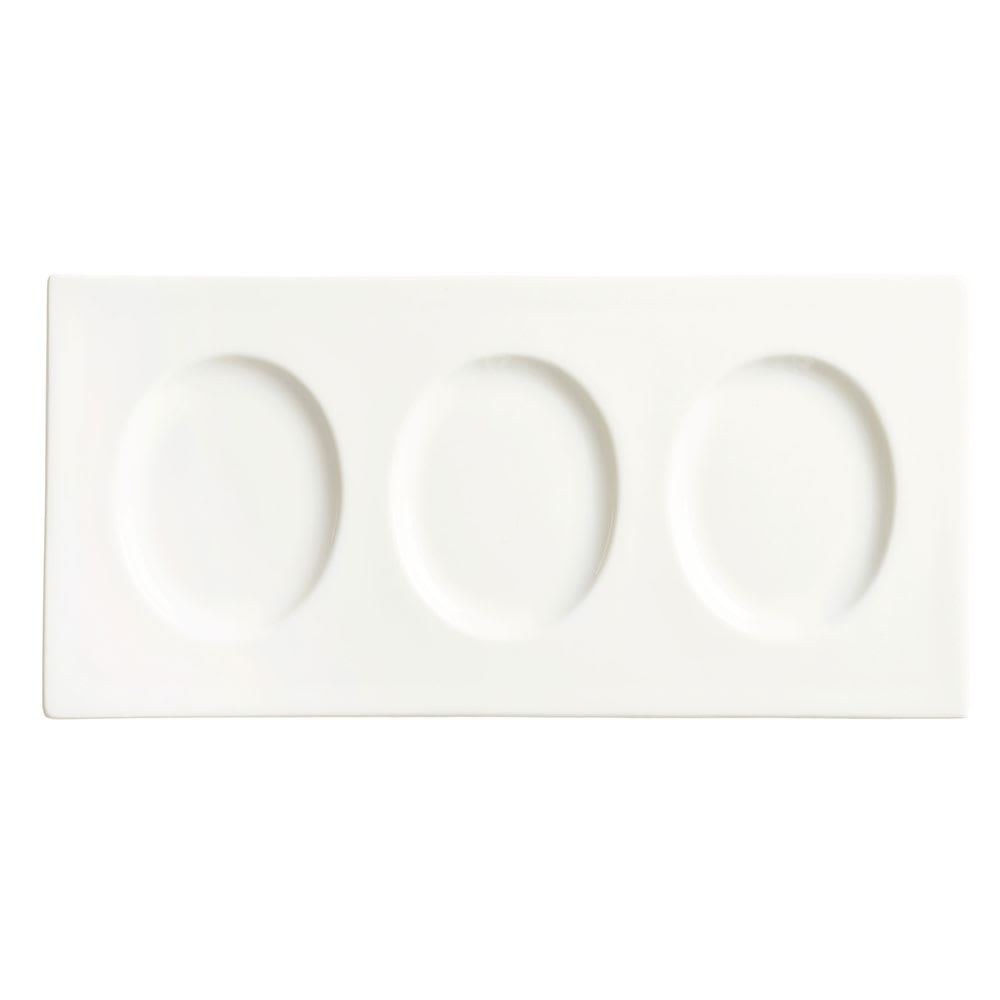 Libbey 905356915 12-1/4" x 6" Rectangular Slenda Tray w/3 Compartments - Porcelain, White Royal Rideau™