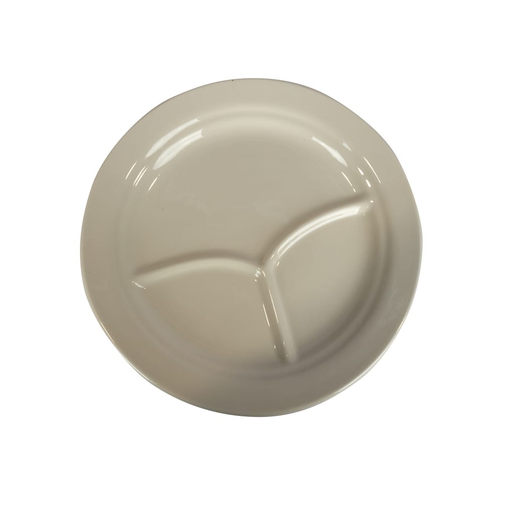 Libbey 950093763 10" Round Divided Plate, 3 Compartments, Flint Pattern & Body Color