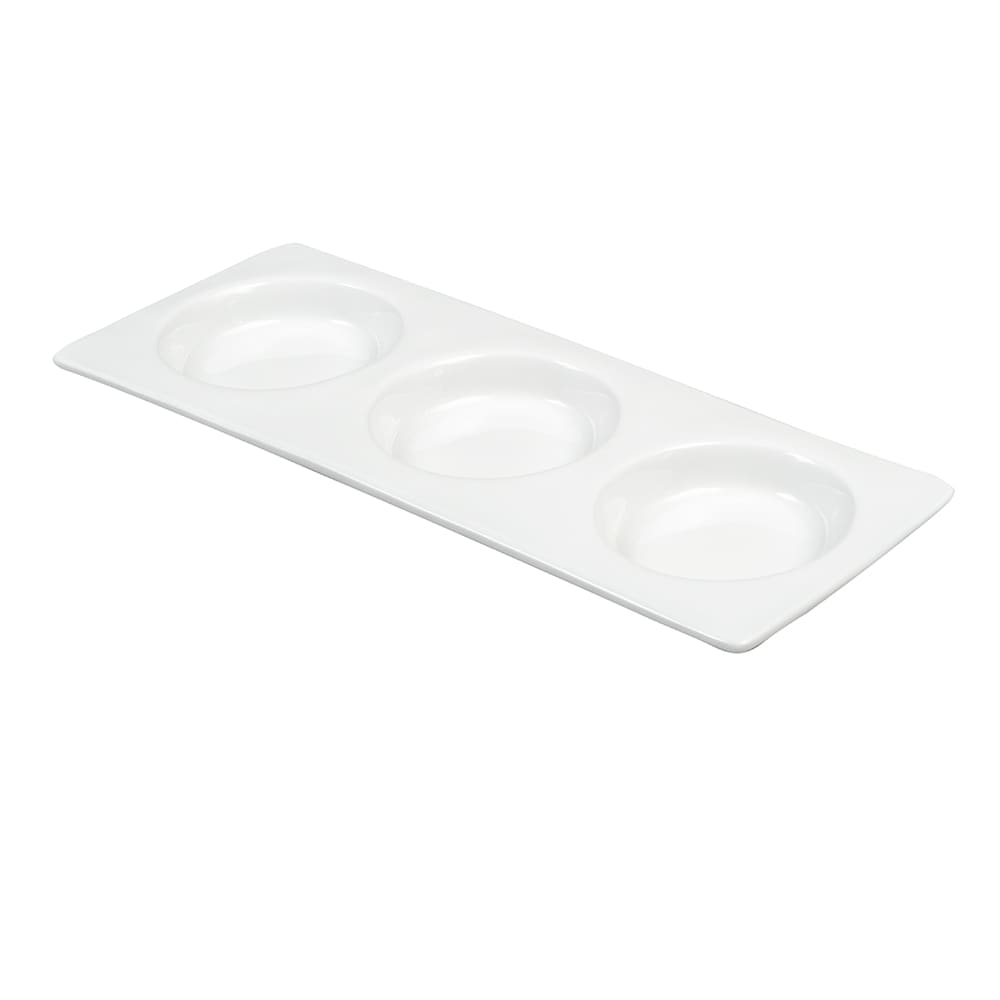 Libbey 999023302 Rectangular Porcelain Tray w/ (3) Compartments, Lunar White