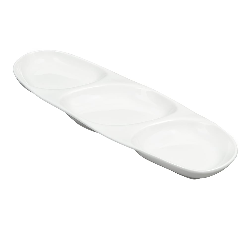 Libbey 999023303 13 3/4" x 5" Oval Porcelain Tray w/ (3) Compartments, Lunar White
