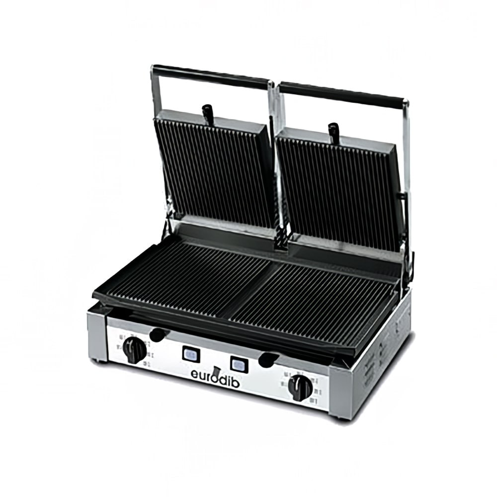 Eurodib PDR3000 Double Commercial Panini Press w/ Cast Iron Grooved Plates, 208-240v/1ph