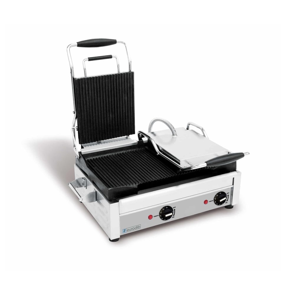 Eurodib SFE02365-240 Double Commercial Panini Press w/ Cast Iron Grooved Plates, 240v/1ph